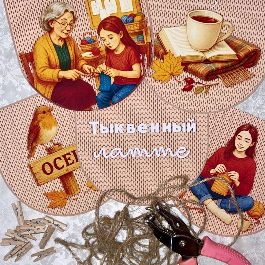 Флажки "Осенний свитер" с иллюстрациями и надписями фото 3