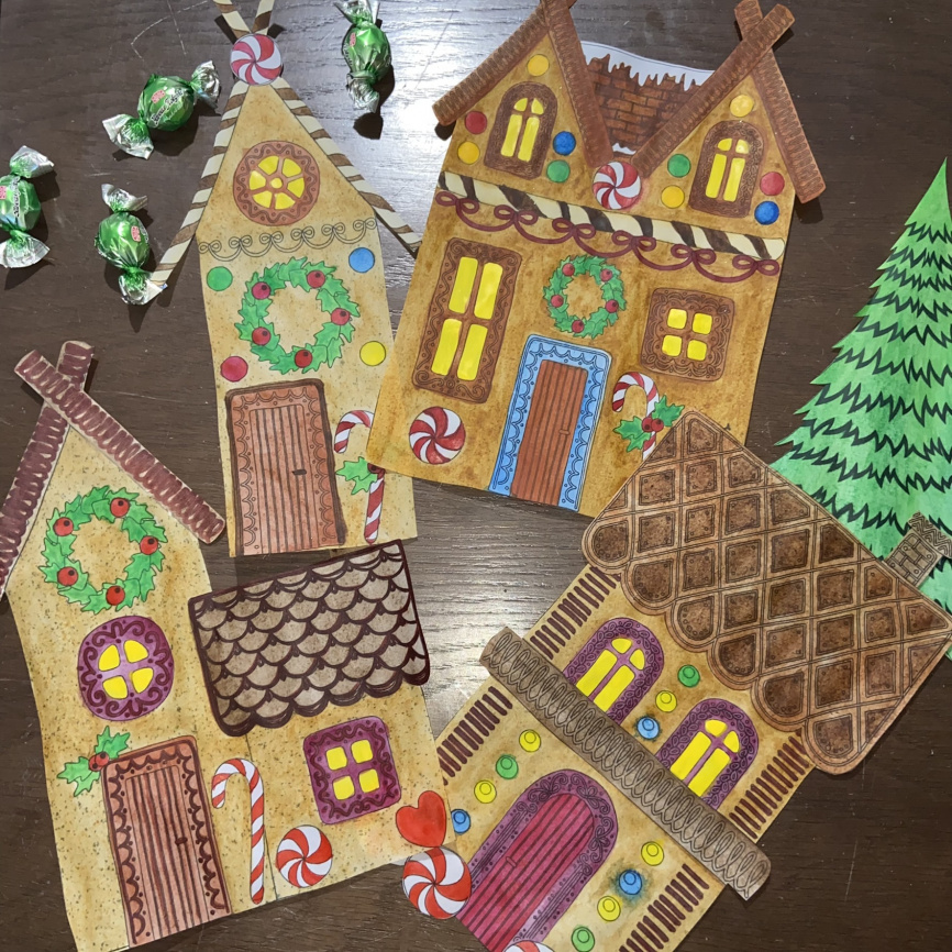 Оформление для окон "Сладкое королевство": панорама и витражи из пряничных домиков фото 16