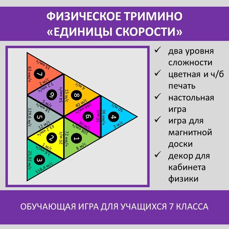 Физическое тримино  «Единицы скорости» фото 1