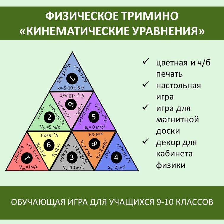Физическое тримино  «Кинематические уравнения» фото 1