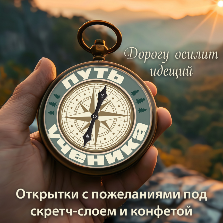 Открытки "Дорогу осилит идущий" с пожеланиями под скретч-слоем и конфетой фото 1